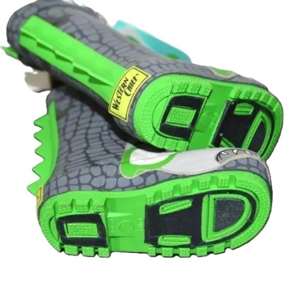 Western Chief Jurassic Jake Dinosaur Rain Boots Youth Size 1 Charcoal Green - Picture 14 of 16